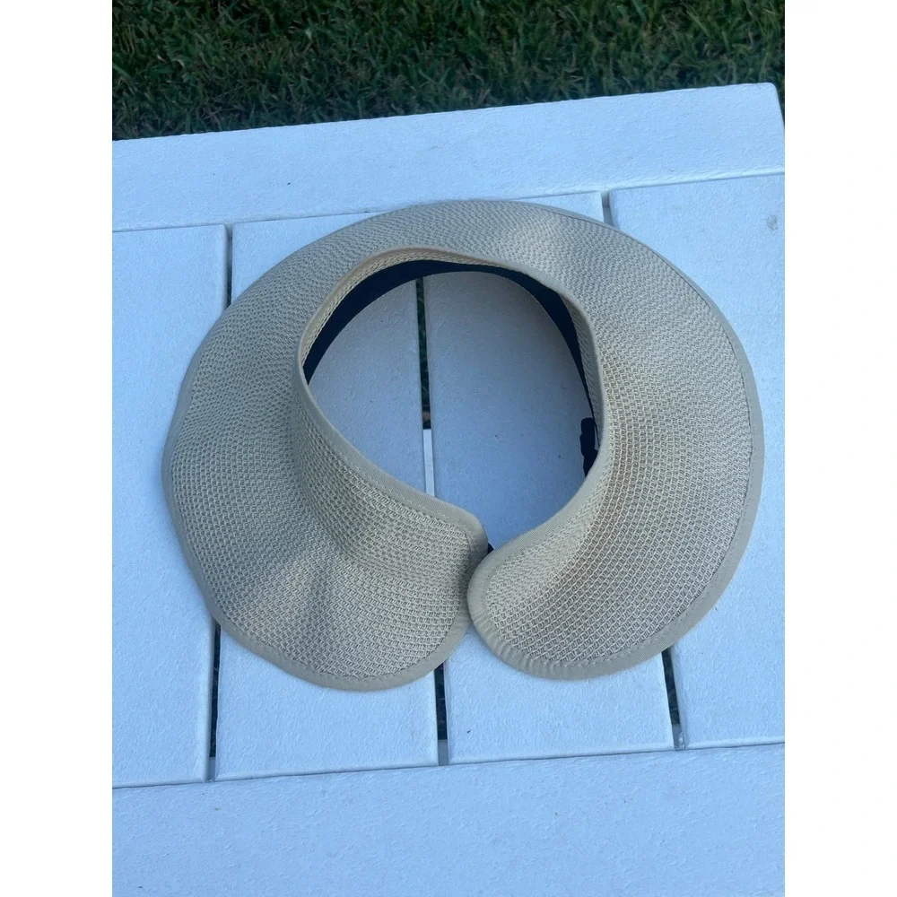 Joywant Womens Straw Sun Visor Hat Beige Wide Brim Roll Up Foldable Beach Cap